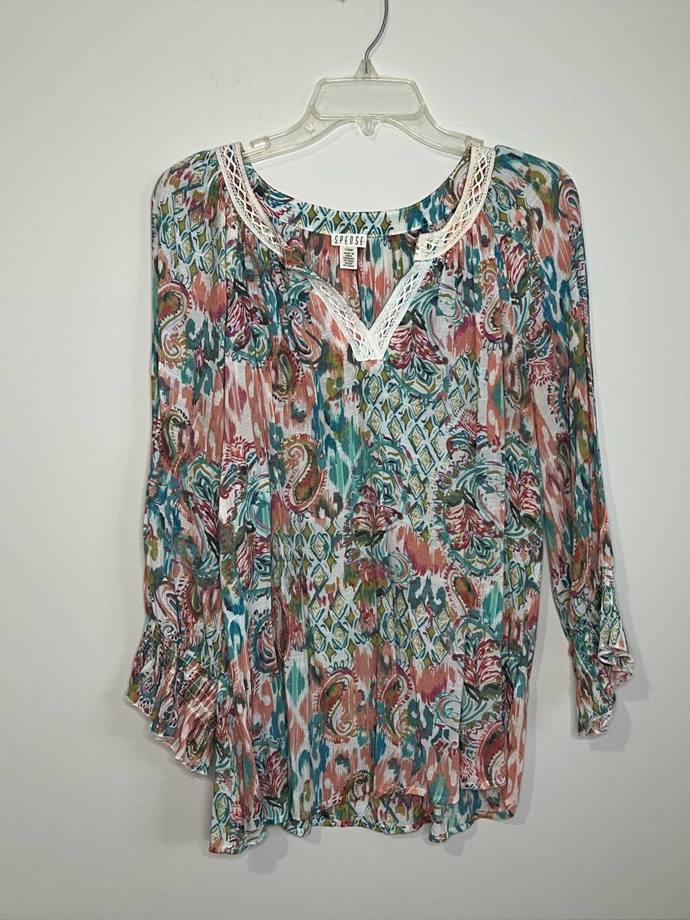 Spense Multicolor Paisley Lace-Trim Blouse